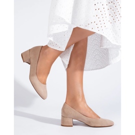 Classic women's beige low heel pumps from Shelovet 1