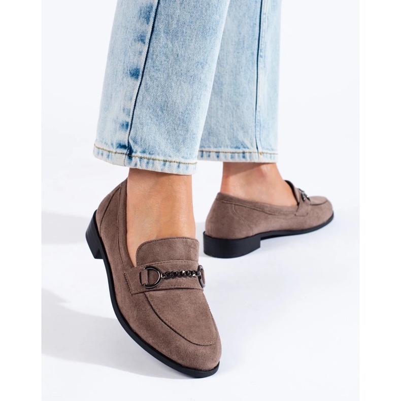 Women's dark beige suede loafers from Shelovet 1