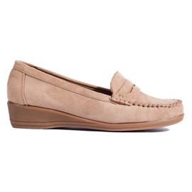 Beige suede loafers with a low wedge from Shelovet 2