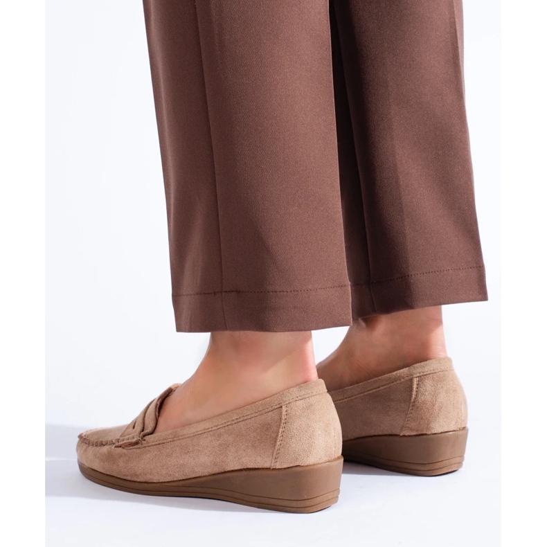 Beige suede loafers with a low wedge from Shelovet 1