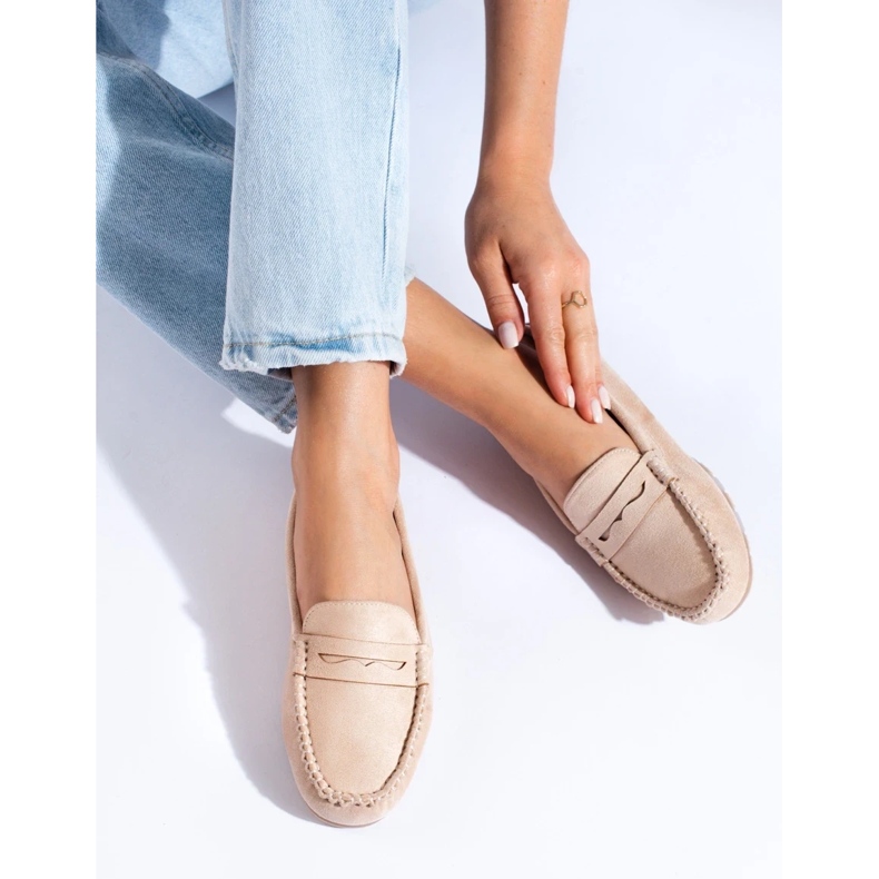 Women's beige suede loafers from Shelovet 2