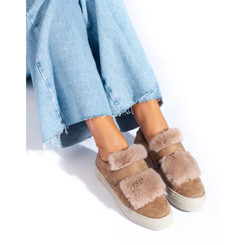 Beige suede sneakers with fur from Shelovet 1