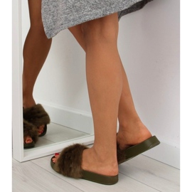 Green S37 green slippers with fur 2