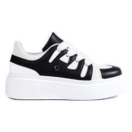Black and white women's sneakers from Shelovet with a thick sole 2