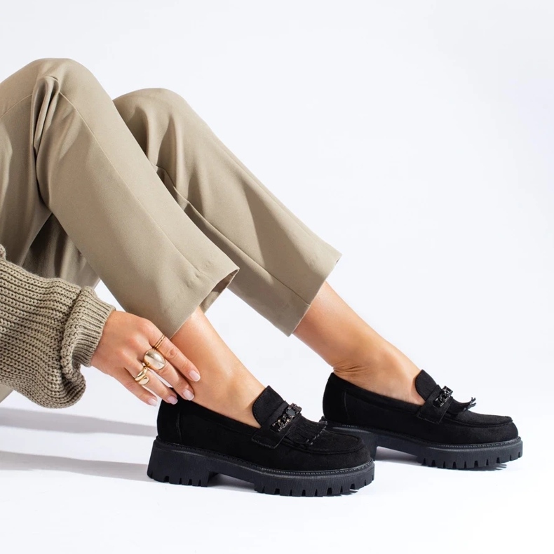 Shelovet women's black suede loafers 2