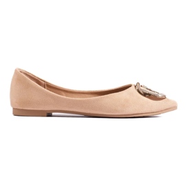 Women's beige Shelovet suede ballerina shoes 1