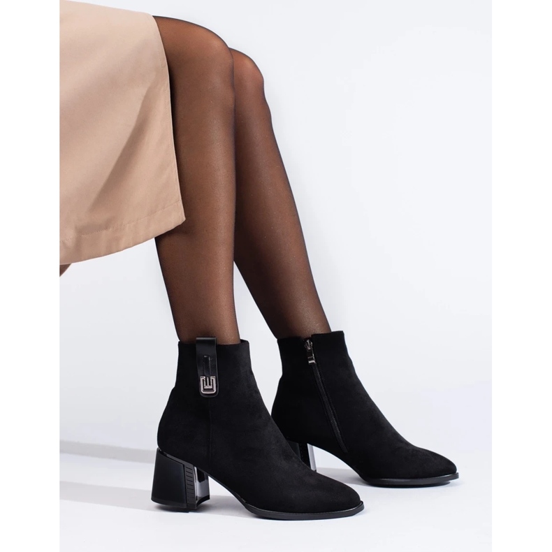 Black classic Shelovet suede high-heeled ankle boots 1