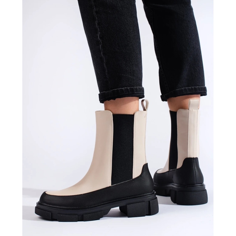 Goodin Beige women's high Chelsea boots from Shelovet 1