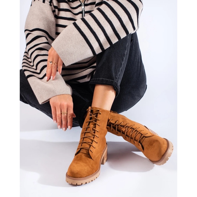 Shelovet brown women's lace-up ankle boots 1