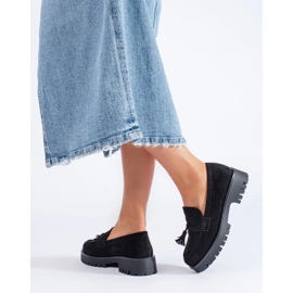 Shelovet black suede loafers with fringes 1