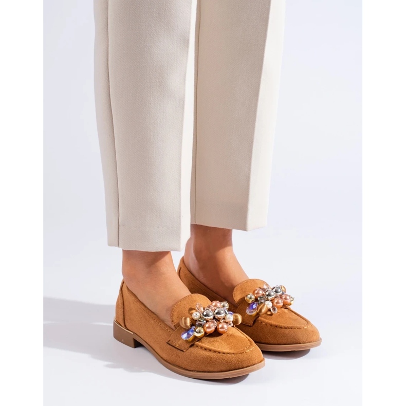 Shelovet women's camel lords with crystals brown 1