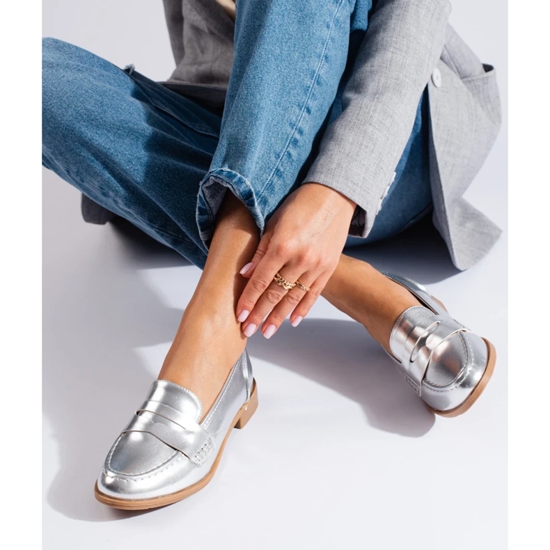 Women's silver eco-leather moccasins by Shelovet 2 Women's silver eco-leather moccasins by Shelovet 2