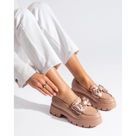 Beige loafers with a Shelovet bow 2