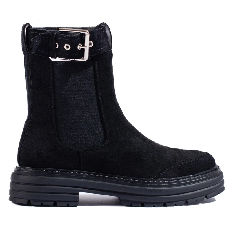 Black suede ankle boots with a Shelovet buckle 2