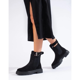 Black suede ankle boots with a Shelovet buckle 1 Black suede ankle boots with a Shelovet buckle 1