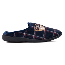 Shelovet men's navy blue check slippers 2