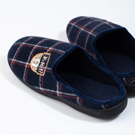 Shelovet men's navy blue check slippers 1
