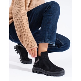 W. Potocki Suede openwork women's ankle boots, black, Potocki 1