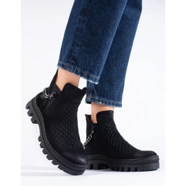 W. Potocki Suede openwork women's ankle boots, black, Potocki 2