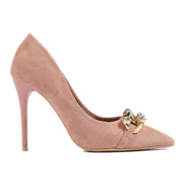 Suede pink high heels with a chain from Vinceza 2
