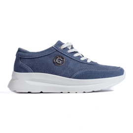 Blue leather sports shoes 1