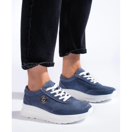 Blue leather sports shoes 2