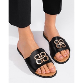 Black women's flat slides 2 Black women's flat slides 2