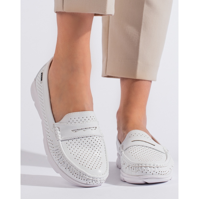 Women's white openwork moccasins 2