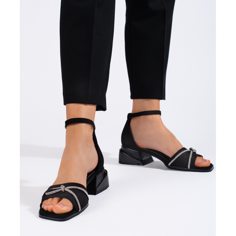Goodin Black suede sandals with low heels 2