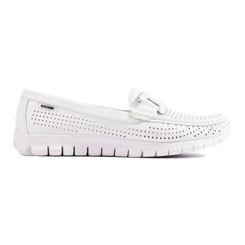 Goodin Women's white openwork moccasins 1