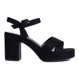 Suede women's high-heeled sandals black 1