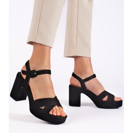 Suede women's high-heeled sandals black 2