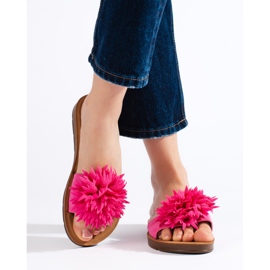 Women's fuchsia flip-flops with a flower purple 2