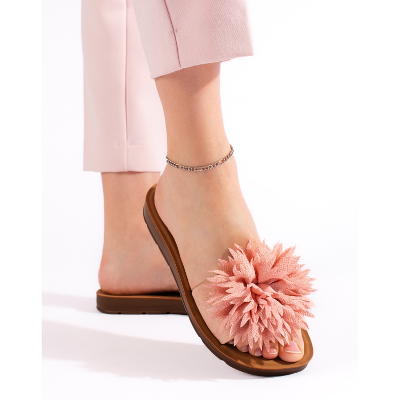 Pink women's flip-flops with a flower 2