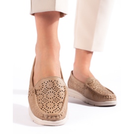 Women's openwork moccasins, dark beige 2