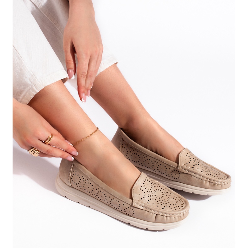 Beige women's openwork moccasins 2