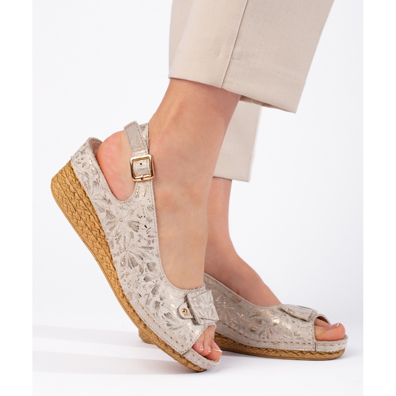 Beige espadrille low wedge sandals 2