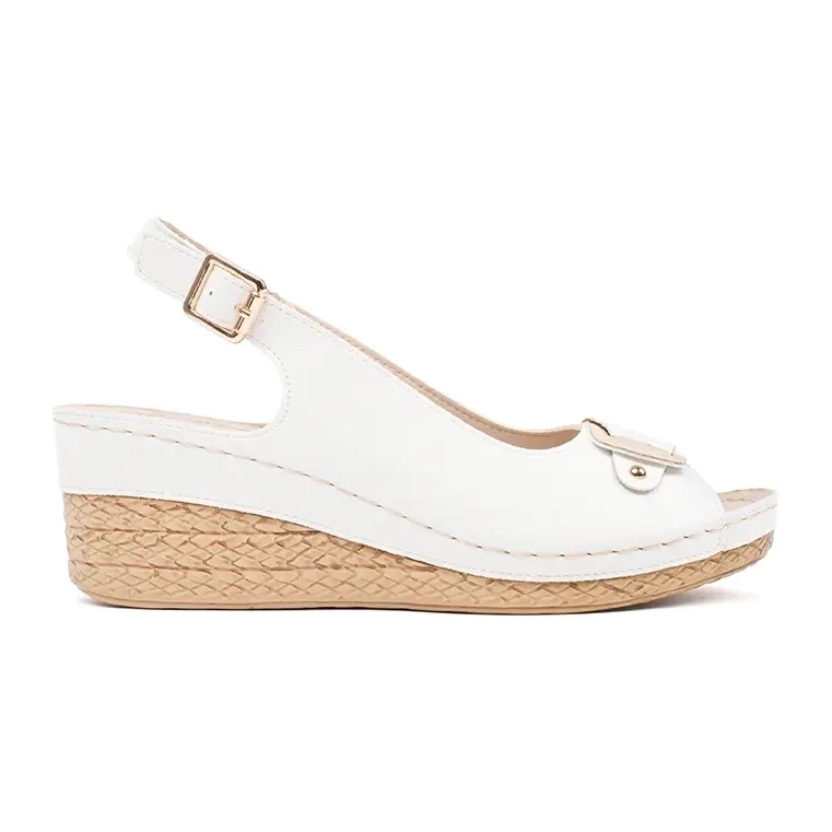 White espadrille low wedge sandals 2