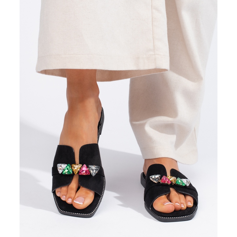 Black women's flip-flops with stones 2 Black women's flip-flops with stones 2