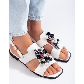 White women's sandals with decoration 2