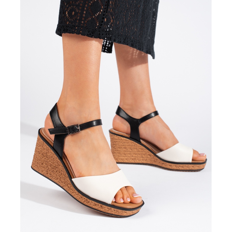 Women's white wedge sandals by Sergio Leone 2