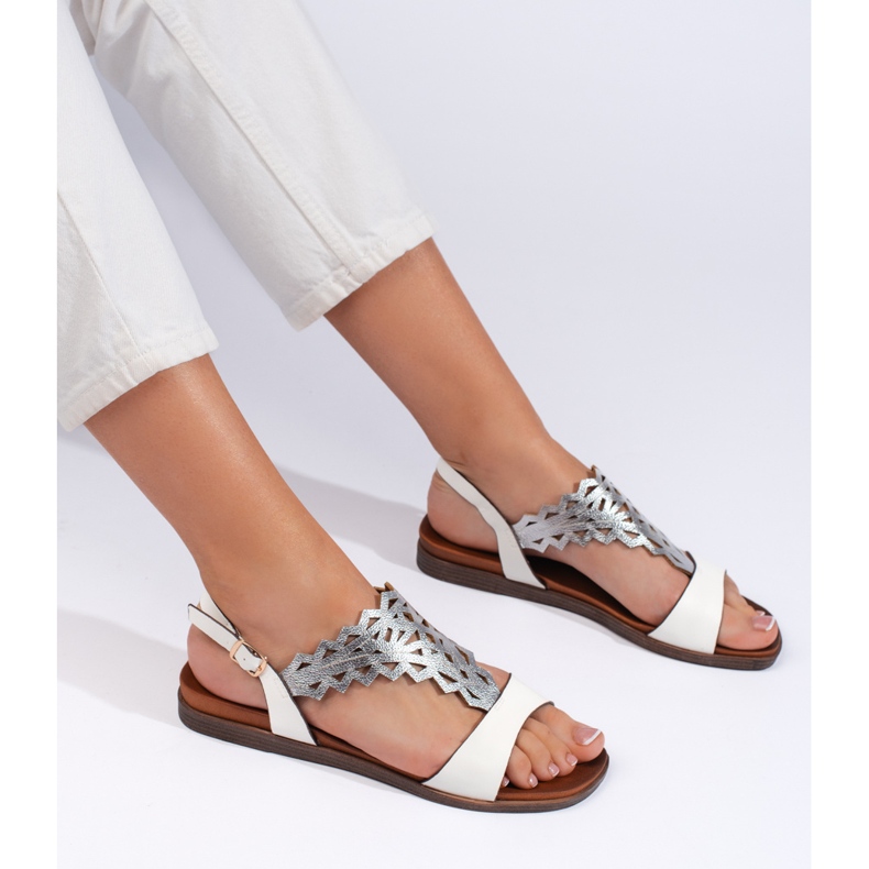 Openwork white and silver women's sandals by Sergio Leone 2