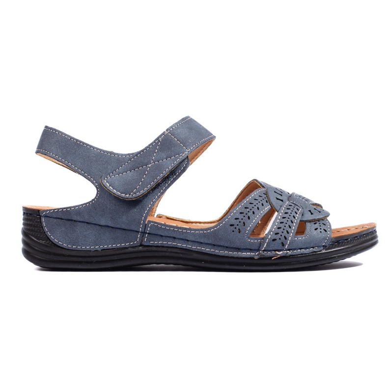 Light blue women's sandals with a low wedge 1