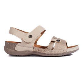Beige women's sandals with velcro 1