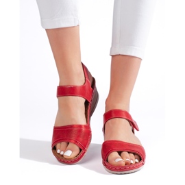 Red women's sandals with velcro 2