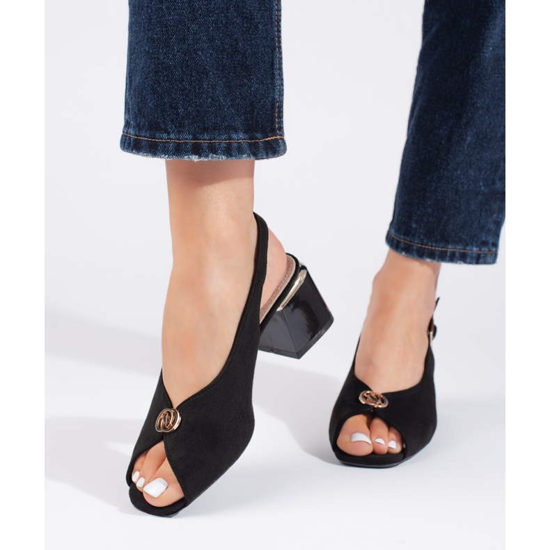 Elegant black suede high-heeled sandals 2