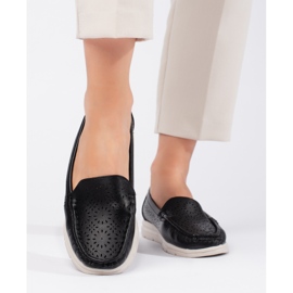 Women's black openwork moccasins 2