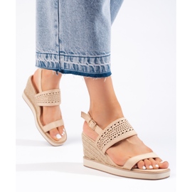 Beige women's wedge sandals 2
