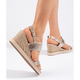 Gold women's wedge sandals golden 2