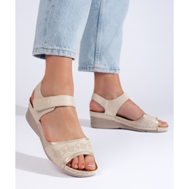 Beige women's sandals with velcro 2